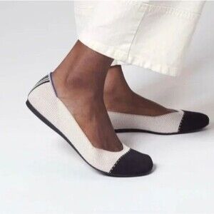 NEW Rothy's The Square Slip-On Shoes Squared-Toe Ballet Flats Black Cream 7.5